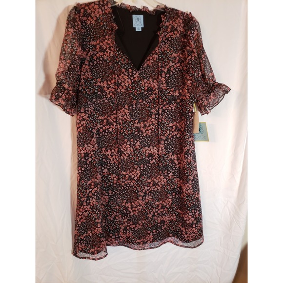 CeCe Dresses & Skirts - Women's Cece Black Floral Ruffled Short Sleeve Dress Size 10